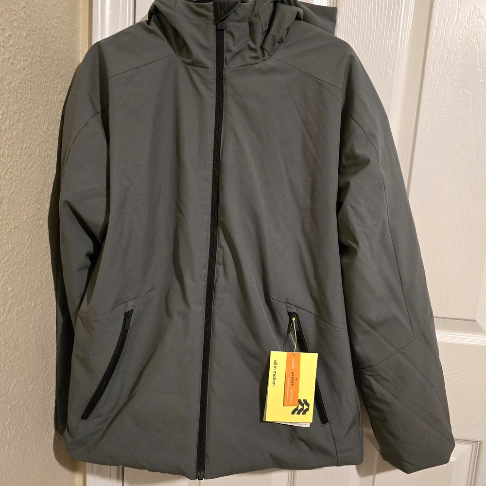 All In Motion Men's Hooded‎ Coat Gray & Black Water Resistant NWT Size Small